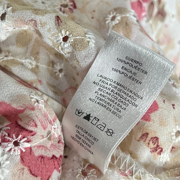 Lulumari Floral Eyelet Corset Style Puff Sleeve Chiffon Semi Sheer Blouse Med - Picture 10 of 12